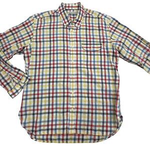 Oliver Spencer Shirt Mens 16 Plaid Long Sleeve Button Down Pocket Cotton